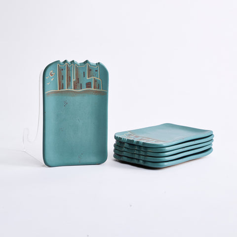 Rectangular Biscuit Plates Set of 6 Aqua Green Matt