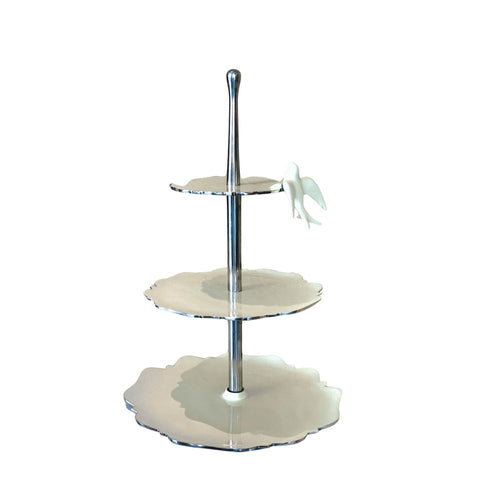 Dove Dessert Stand Silver/White