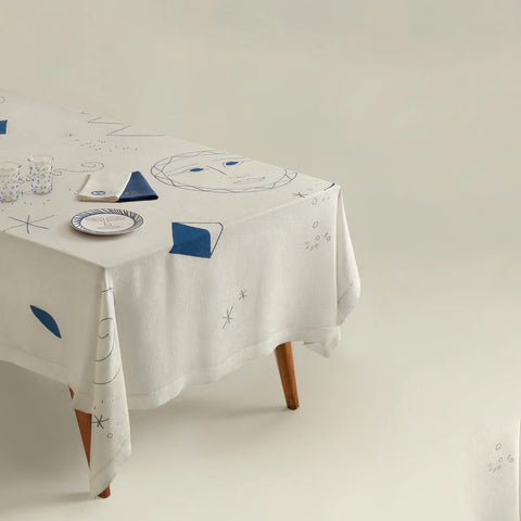 Anut Cairo Mr & Mrs Ra Tablecloth white &  Blue