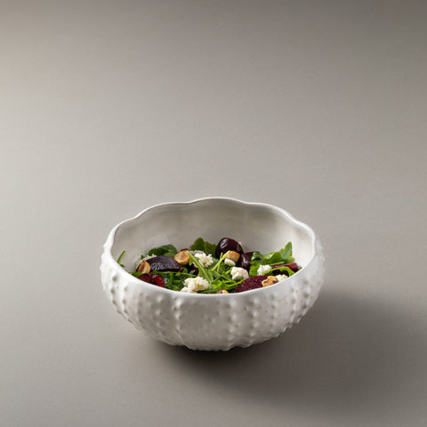Textured Ceramic Urchin Serving Bowl – White