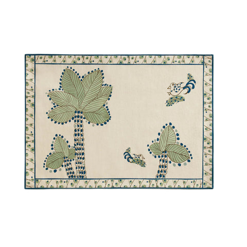 Decorative wall art with palm tree and rooster design on a beige background