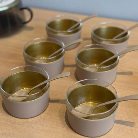 Beige Enamel Meghle Bowls & Spoons
