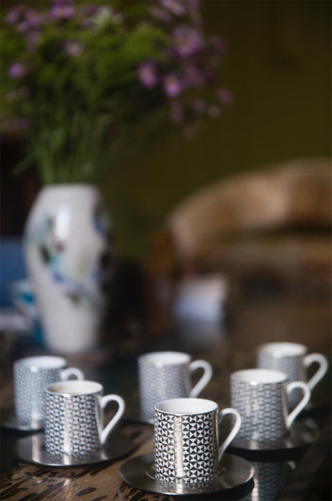 Tri Platinum Espresso Matte Saucer Set of 6